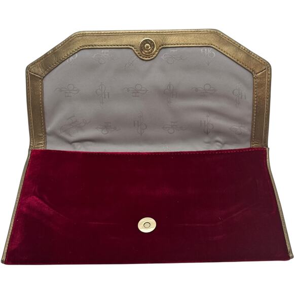 Cole Haan Masquerade Envelope Clutch Velvet Leather Red Gold - Picture 6 of 8